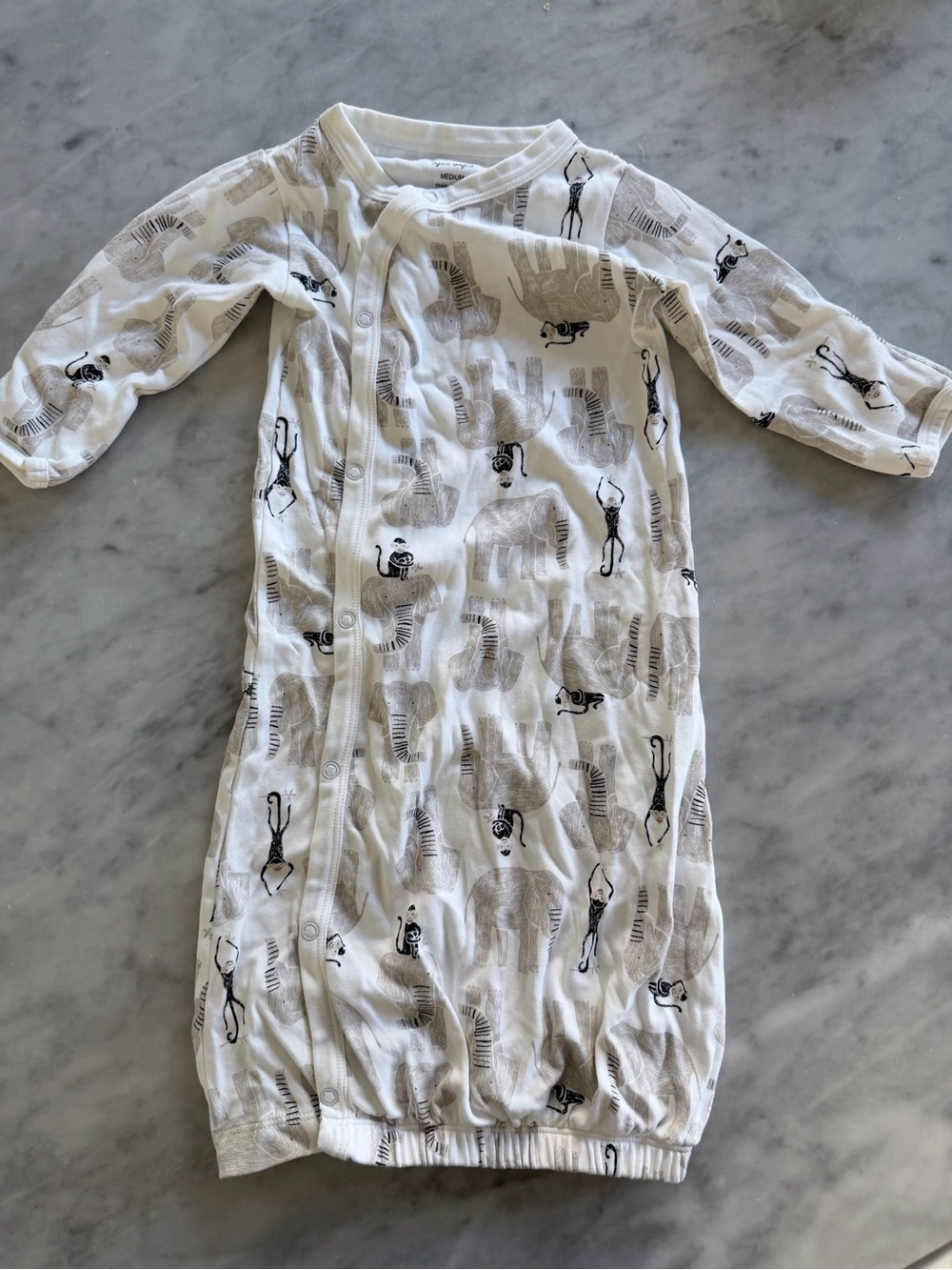 Viverano White Monkey & Elephant Print Baby Sleep Gown Kimono